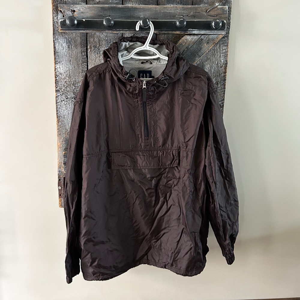 Men's GAP Light Weight Half Zipper Jacket w/Front Pouch Pocket & Hood Brown